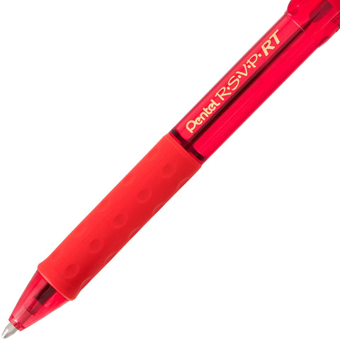 Pentel RSVP RT COLORS Retractable Ball Point Pen, Medium Line, Red Barrel, Red Ink, Box of 12 (BK93CRB-B)