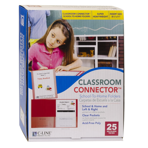C-Line Classroom Connector School-to-Home Folders, Red, 25 per Box (32004)