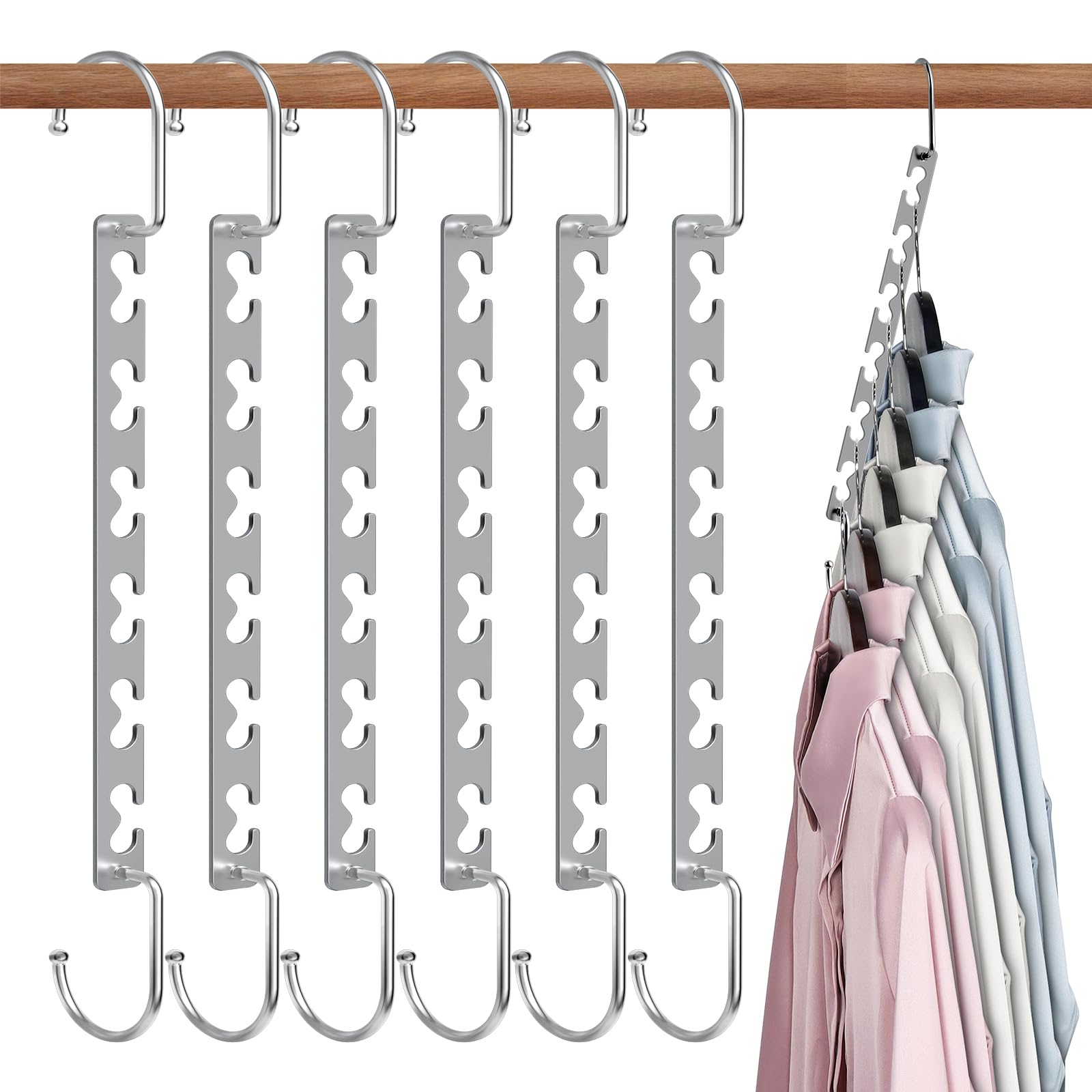 Space Saving Hangers for Clothes 6 Pack, Sturdy Metal Hangers Wardrobe Organizer, Magic Cascading Hanger, Closet Space Saver Closet Organizers and Storage