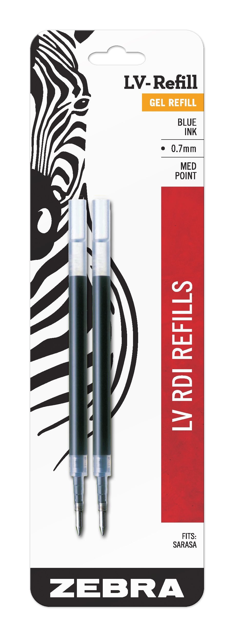 Zebra Pen, SARASA Gel Ink Pen Refills, 0.7mm Medium Point, Blue Ink, 2-Pack for SARASA Retractable Gel Pens, Smooth Skip-Free Writing with Rapid Dry Ink, Perfect for Office or School Use (87022)
