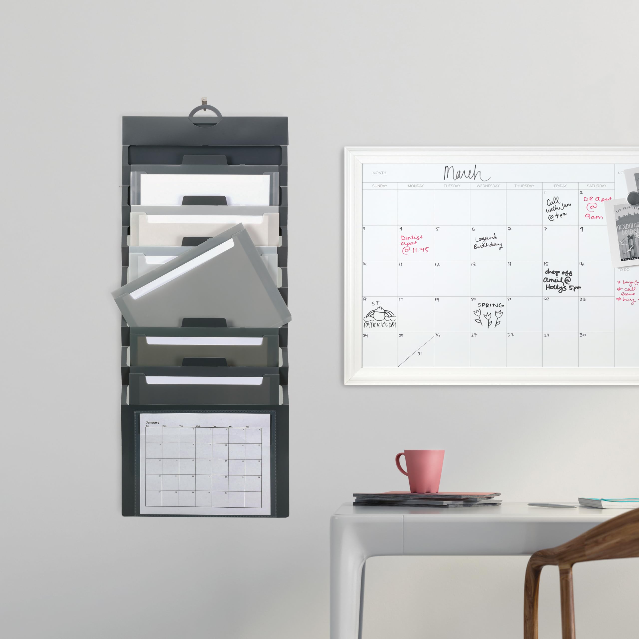 SMEAD Cascading Wall Organizer, 6 Pockets, Letter Size, Gray/Neutral Pockets (92061)