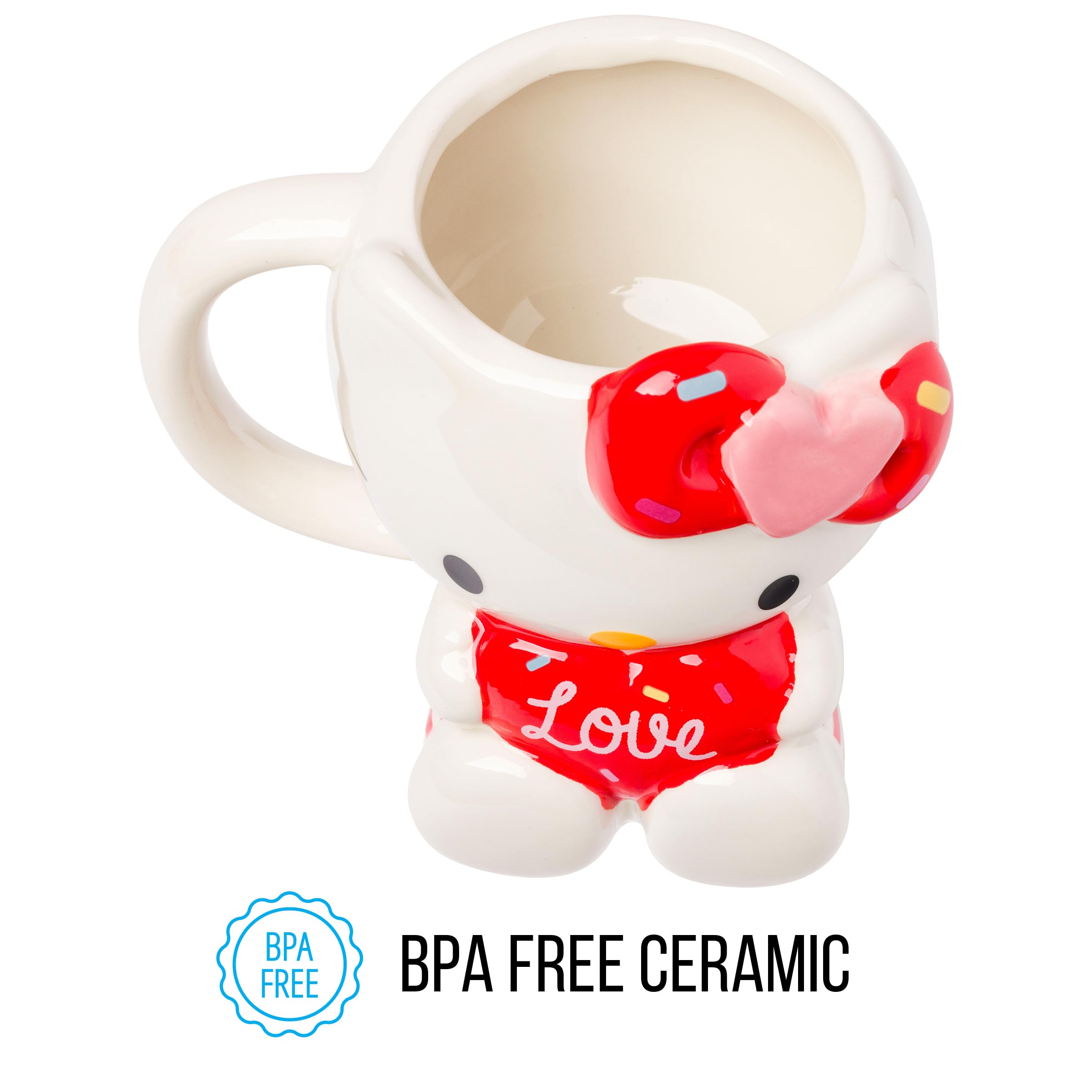 Silver Buffalo Sanrio Hello Kitty Holding Love Heart Ceramic 3D Sculpted Mug, 20 Ounces