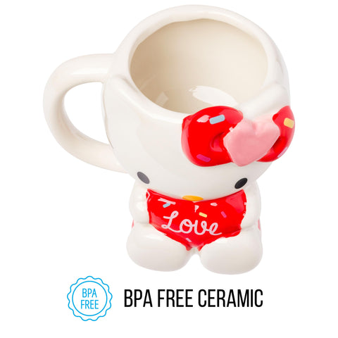 Silver Buffalo Sanrio Hello Kitty Holding Love Heart Ceramic 3D Sculpted Mug, 20 Ounces