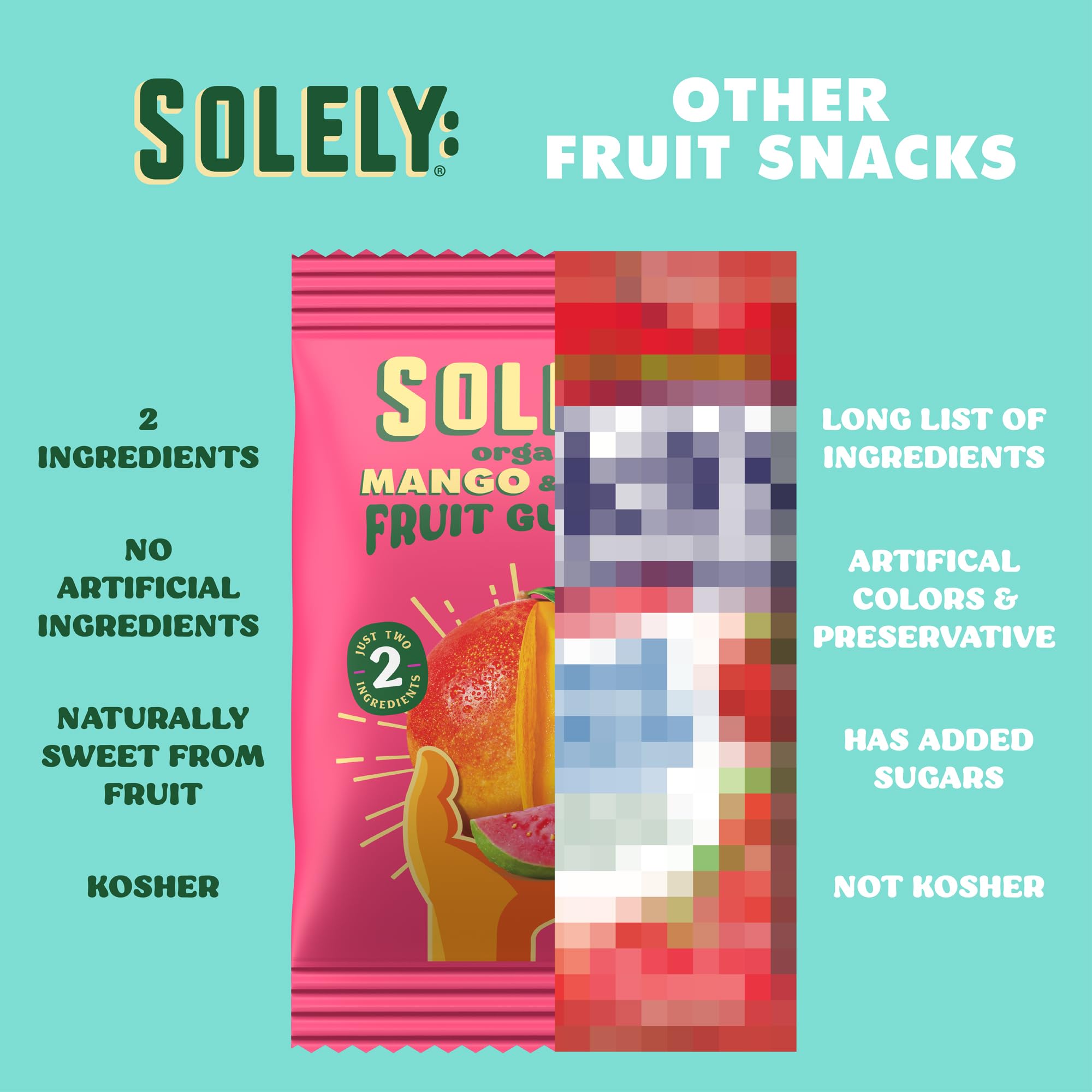 SOLELY - Organic Mango & Guava Whole Fruit Gummies (1 Box, 5 Single Serving Bags per Box) - Real Fresh Fruit - Healthy Snacks for Adults & Kids - Non GMO, Vegan Snacks, Shelf Stable - 5 Bags (3.5 oz)