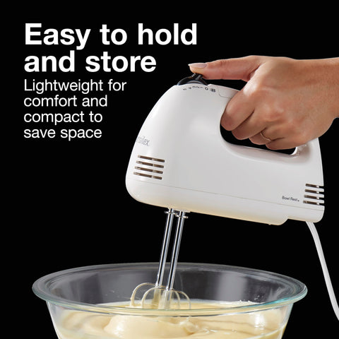 Proctor Silex Easy Mix 5-Speed Electric Hand Mixer with Bowl Rest, Compact and Lightweight, 100 Watts of Peak Power, White (62515PS)