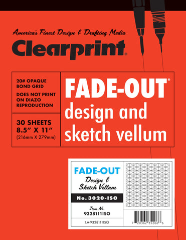 Clearprint 8-1/2" x 11" 3020 Bond Pad with Printed Fade-Out 30-Degree Isometric Grid, 20 lb., 50 Sheets, 1 Each