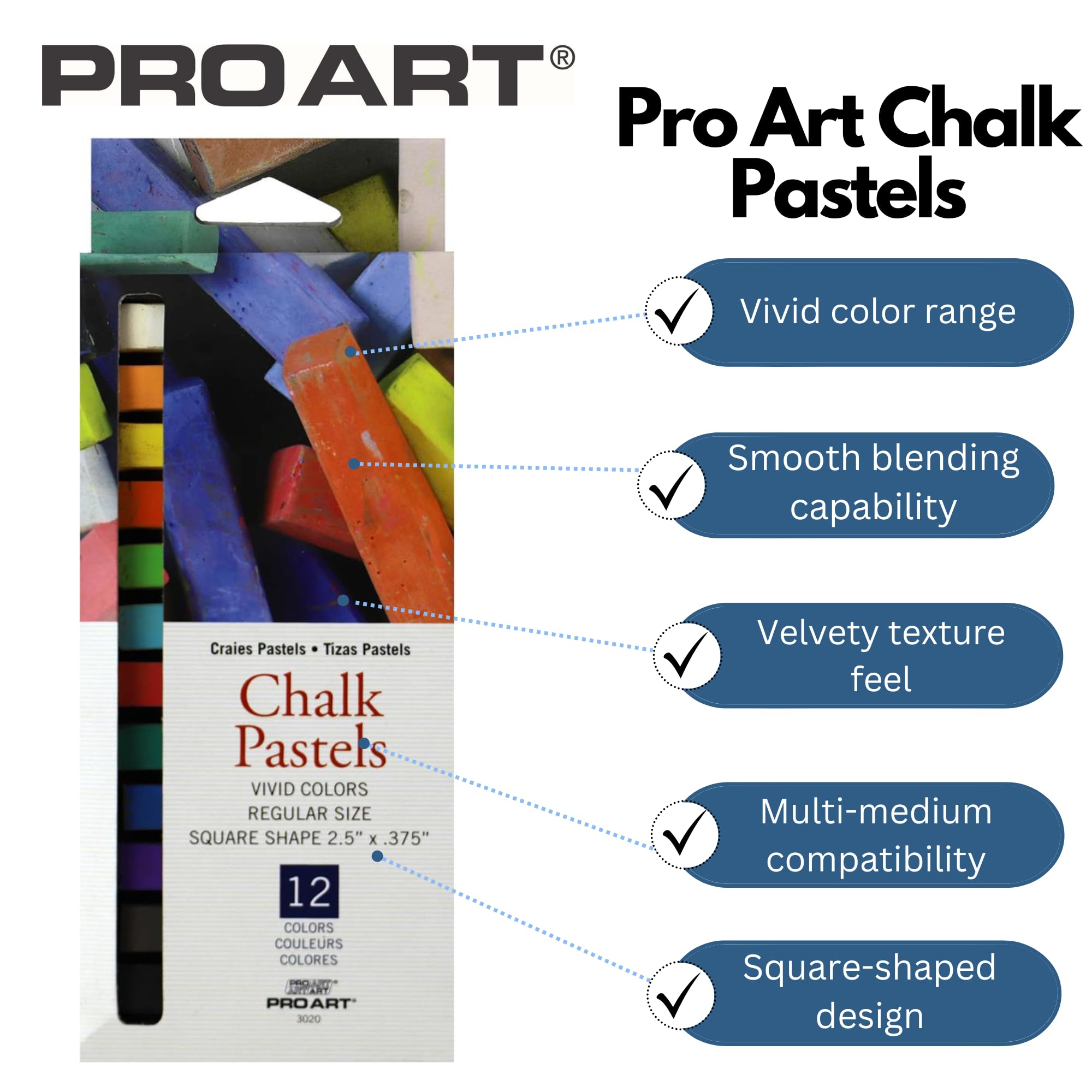 PRO ART Chalk Pastel Set, 12, Vivid Colors