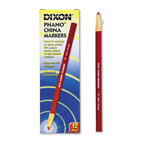 Dixon 00079 China Markers, Red, 12-Pack, 7 x 2.2 x 0.8 inches