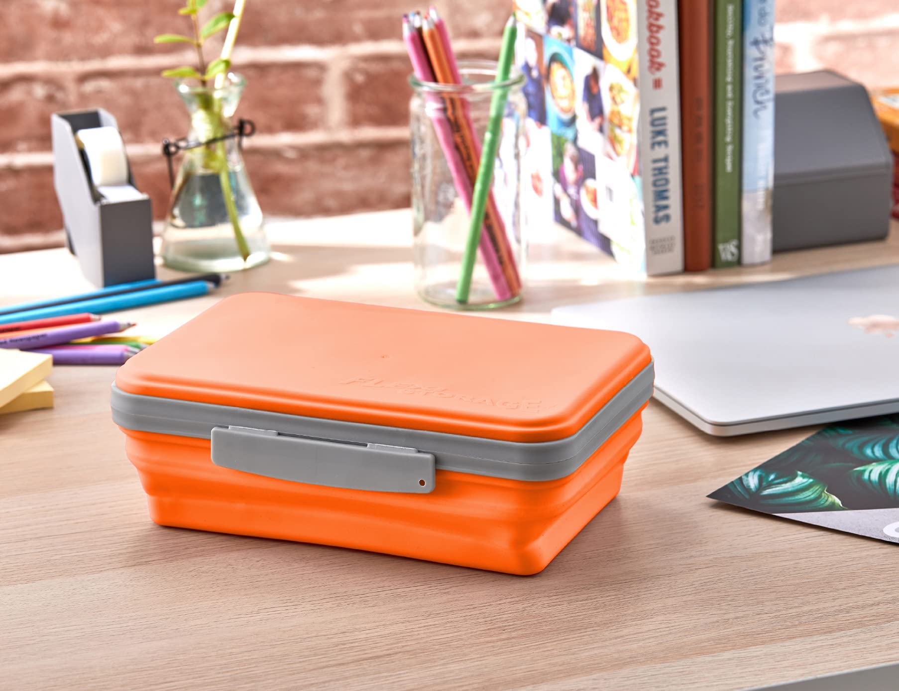 It's Academic Flexi Storage Box with Lid, Collapsible Pencil Case Design for Craft and School Supplies, Orange