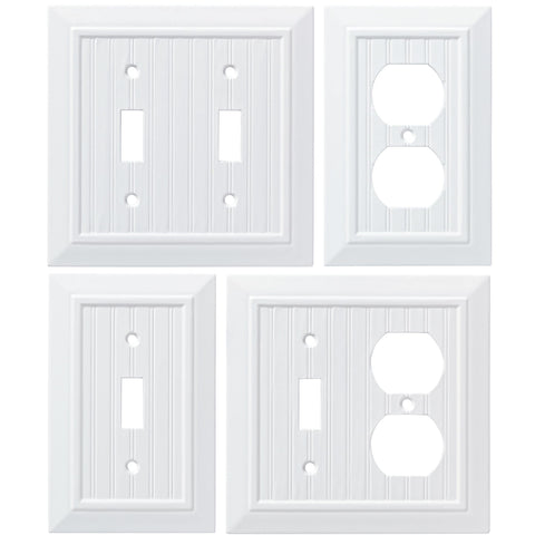Franklin Brass Classic Beadboard (3-Pack) Outlet Covers Pure White 1-Gang Wall Plate Single Duplex Switch Plates Electrical Guard W35266V-PW-C