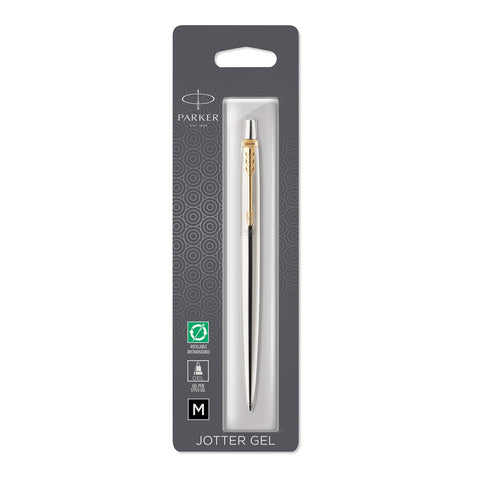 Parker Gel Pen Jotter (Stainless Steel with Chrome Parts, Middle Writing tip with 0.7 mm, Gift Box).