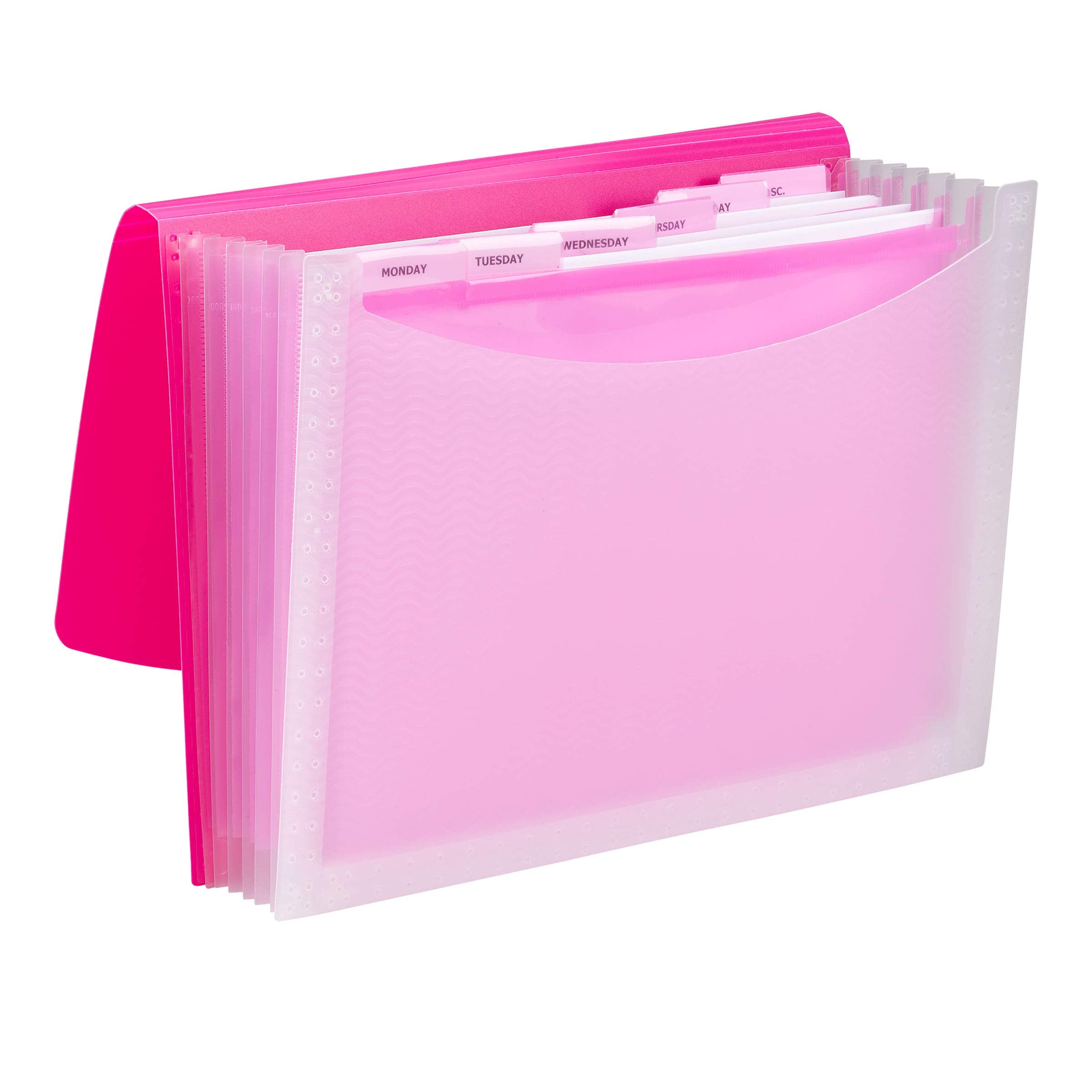 Smead Poly Expanding File, 6 Dividers, Flap and Cord Closure, Letter Size, Wave Pattern Pink/Clear (70874)
