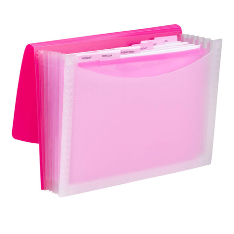 Smead Poly Expanding File, 6 Dividers, Flap and Cord Closure, Letter Size, Wave Pattern Pink/Clear (70874)