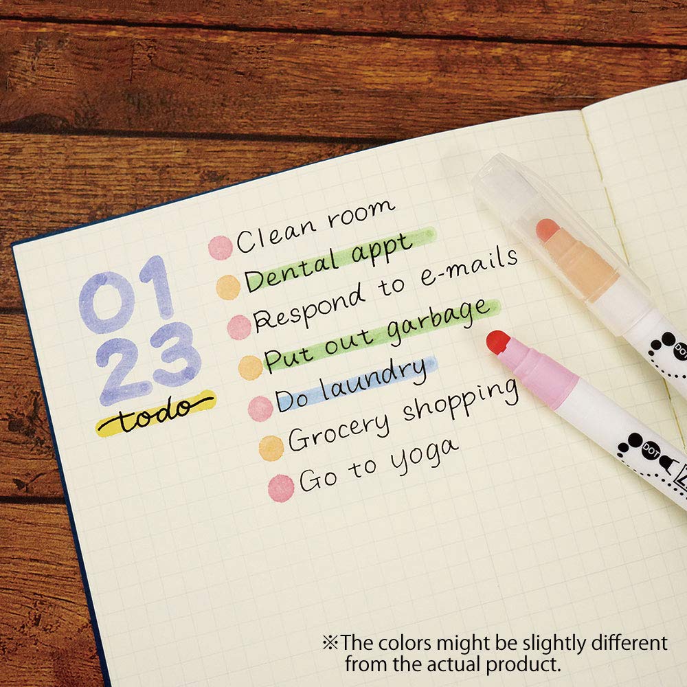 Kuretake CLEAN COLOR DOT Single Mild 6 colors set, Flexible dot tip marker, for Journals, Crafts, Illustration, Lettering, Planners, Made in Japan