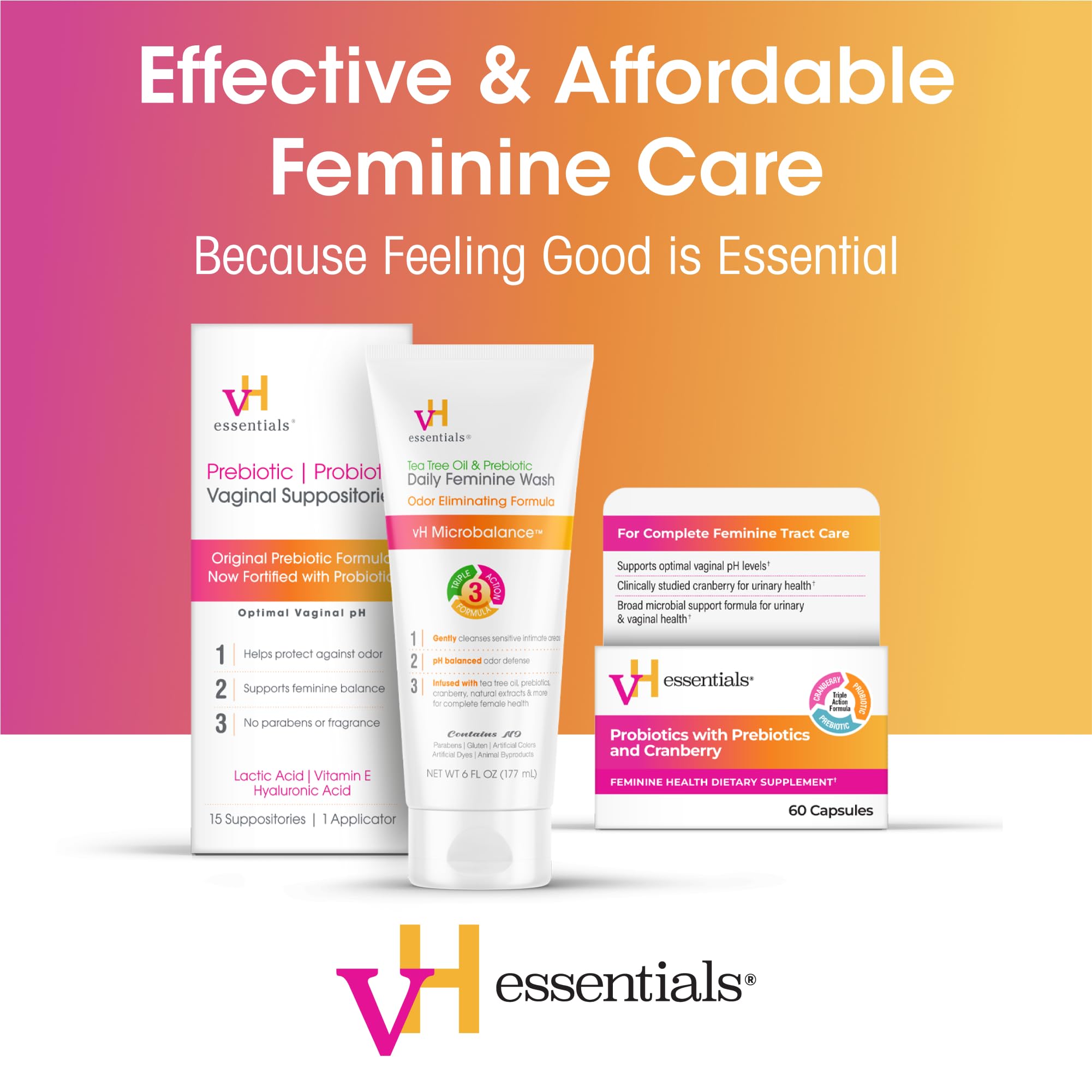 vH essentials Feminine Spray, Intimate Deodorizing Mist, Gentle Odor Eliminating Ph Balanced Formula, Sting Free, Alcohol free, Continuous Spray, 3 floz.