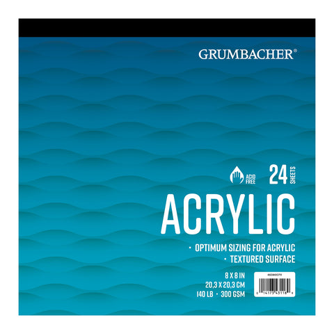 Grumbacher 8" x 8" Acrylic Tape-Bound Paper Pad, 140 lb. / 300 GSM, Tape-Bound, 24 White Sheets/Pad, 1 Each