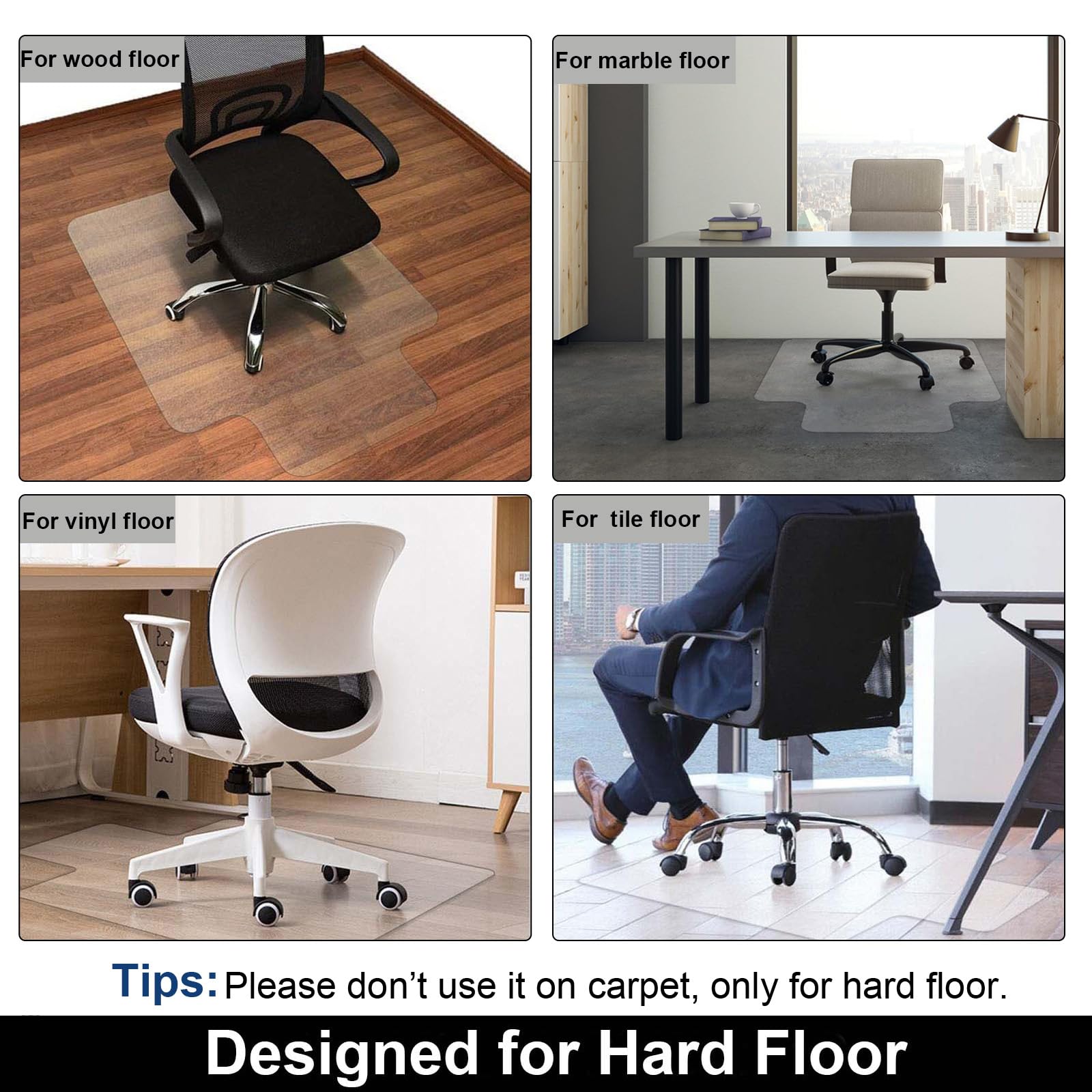 AiBOB Office Chair Mat for Hardwood Floor, 36 X 48 inches, Hard Floor Chair Mats Under Computer Desk, Easy Glide for Rolling Chairs