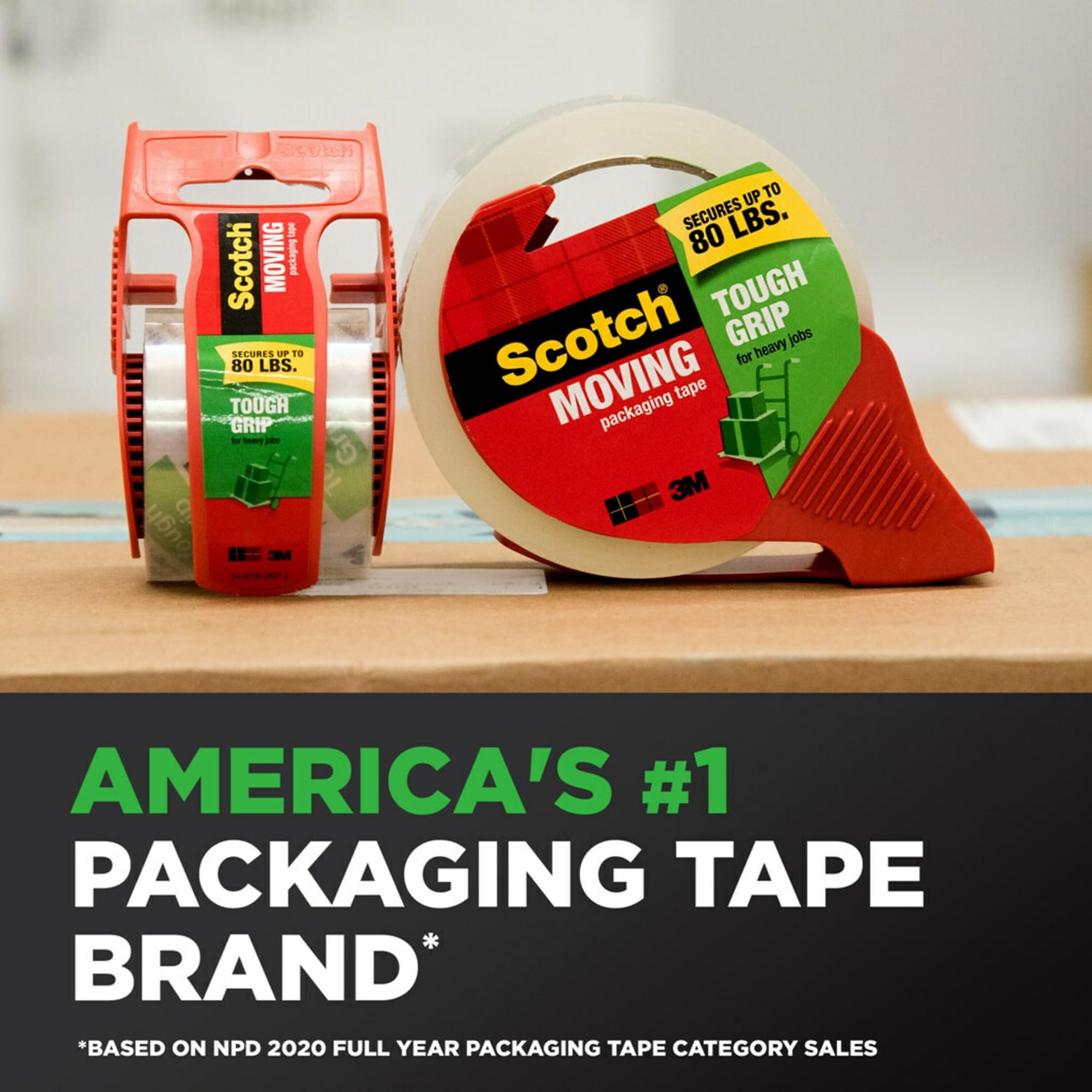 Scotch® Tough Grip Moving Packing Tape, 1.88" x 22.2 Yd., Clear