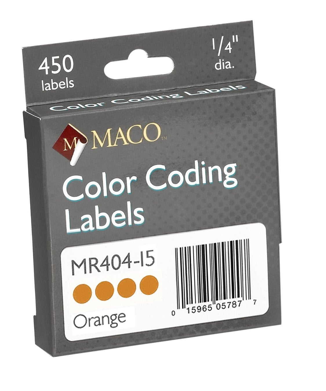 MACO Orange Round Color Coding Labels, 1/4 Inches in Diameter, 450 Per Dispenser Box (MR404-15)