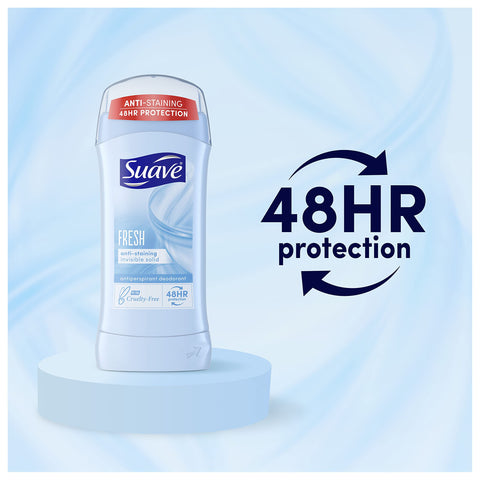 Suave Deodorant Antiperspirant and Deodorant Stick 48-hour Odor and Wetness Protection Fresh Deodorant for Women 2.6 oz, 12 Count