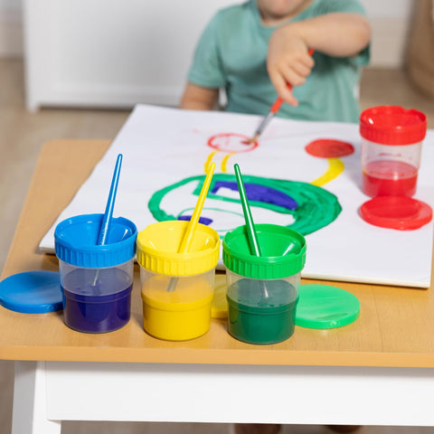 Melissa & Doug Spill-Proof Paint Cups - 4-Pack, Airtight Seal, Snap Lids