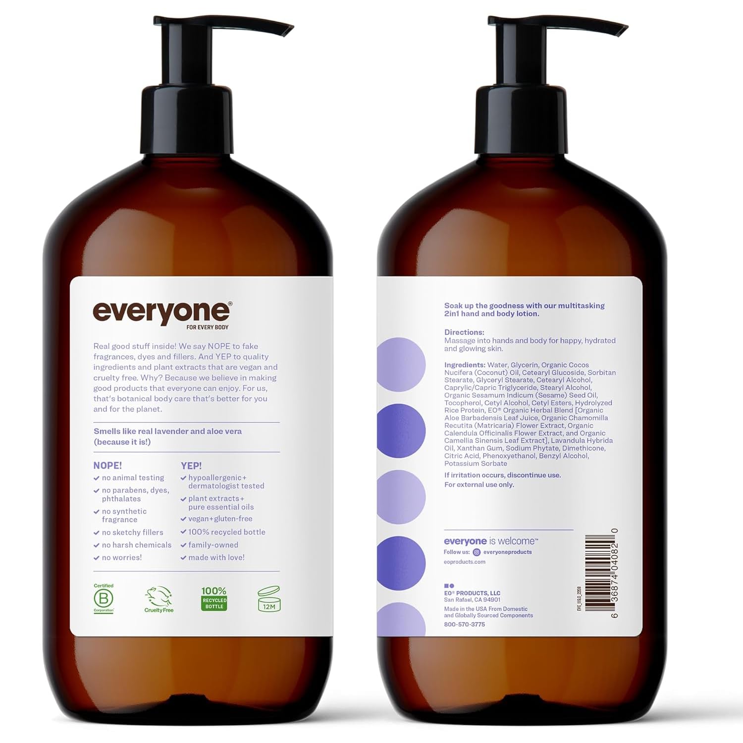 Everyone 2-in-1 Lotion for Hands/Body, 32 ounce (Pack of 1) Lavender and Aloe made with Essential Oils for Men and Women