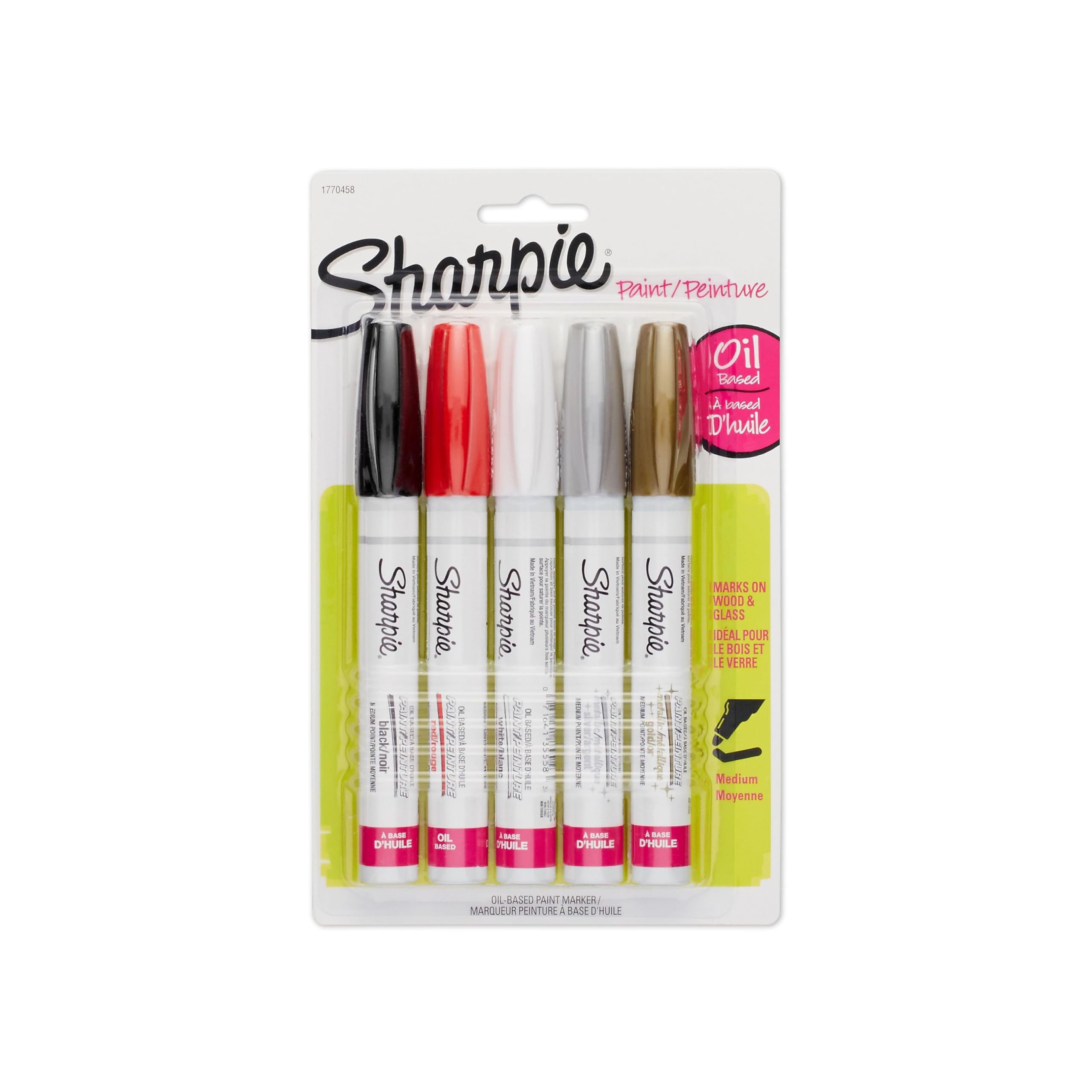 Sharpie Oil-Based Paint Markers, Medium Point, Assorted & Metallic Colors, 5 Count - Great for Rock Painting