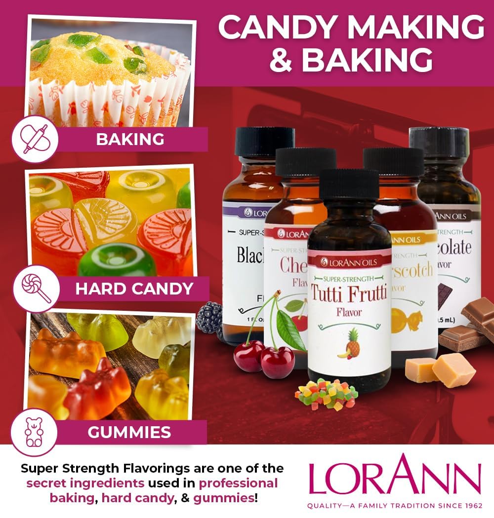 LorAnn Oils Super Strength Flavoring - Used For Candy Making, Flavoring, Baking, Hard Candy, & Flavor Oils - Bold, Natural Flavors 4X Stronger Than Extracts - Tutti Frutti, Pack of 2, 0.125 fl oz