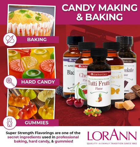 LorAnn Oils Super Strength Flavoring - Used For Candy Making, Flavoring, Baking, Hard Candy, & Flavor Oils - Bold, Natural Flavors 4X Stronger Than Extracts - Tutti Frutti, Pack of 2, 0.125 fl oz
