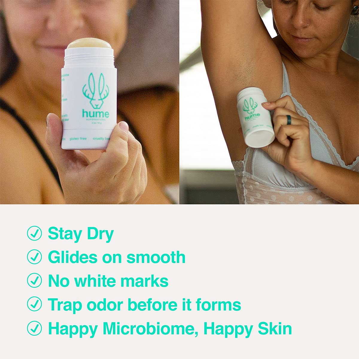 Hume Supernatural Probiotic Roll‑On Deodorant, Aluminum‑Free & Plant‑Based – Gentle on Sensitive Skin, Quick‑Drying, Long‑Lasting Sweat & Odour Protection for Teens & Adults - Desert Bloom, 1-Pack