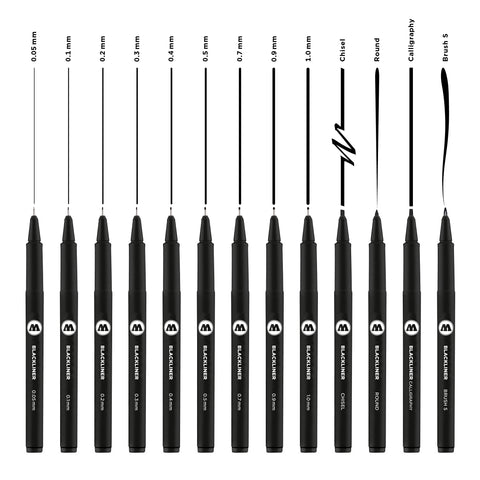 MOLOTOW Blackliner Pen, .4mm Tip, Black Permanent Ink, 1 Each (703.205)