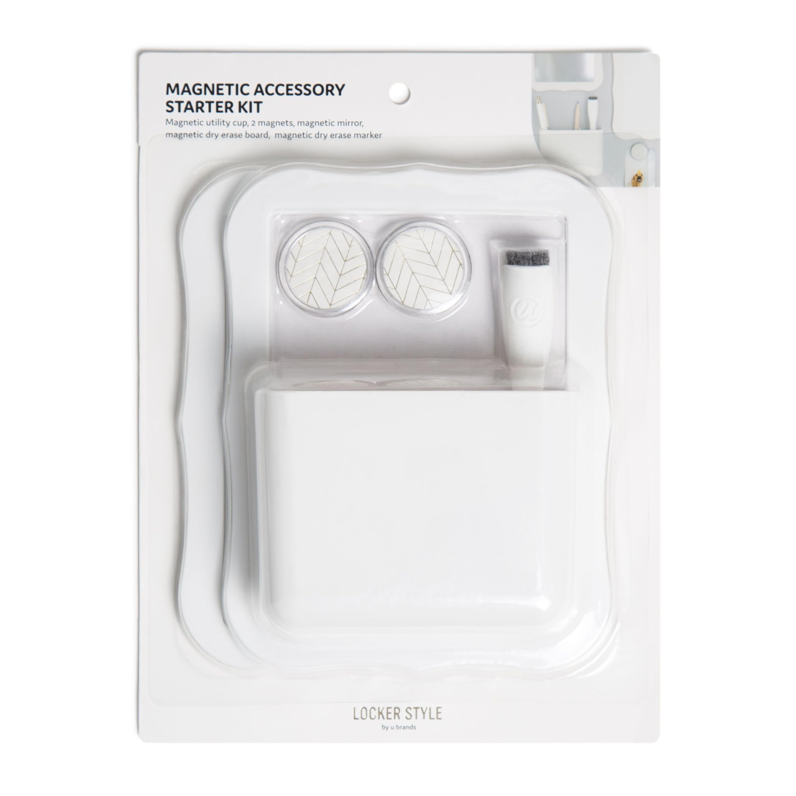 U Brands White Locker Accessory Kit, with Magnets, Mirror, Whiteboard, Marker, Cup, 6 Pieces