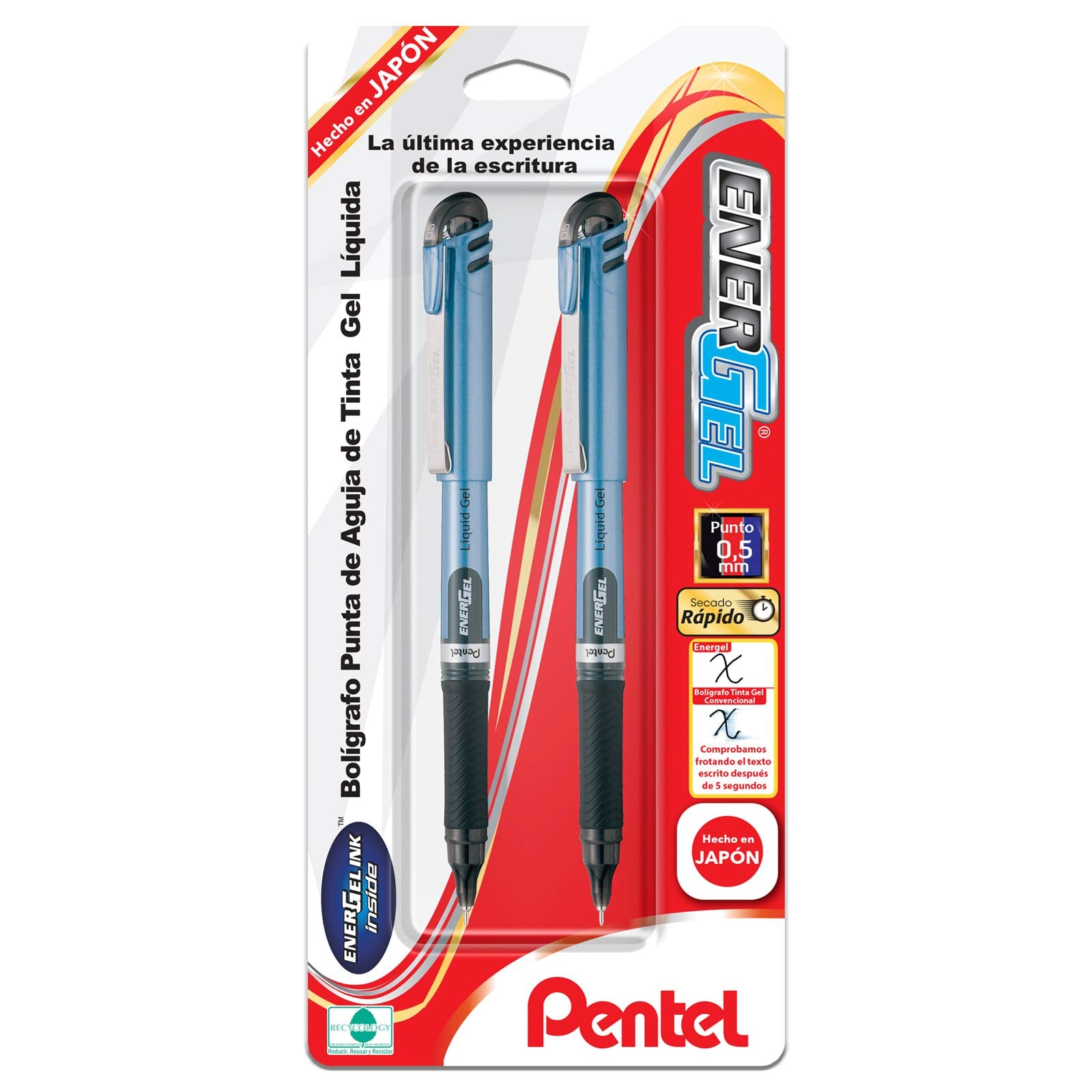 Pentel EnerGel Liquid Gel Pen, 0.5mm, Needle Tip, Black Ink, 2 Pack (BLN25BP2A)