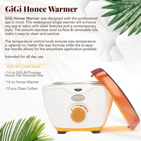GiGi Honee Wax Warmer Kit - Hair Removal Waxing Kit with All-Purpose Wax & Collars, Ideal for At-Home & Salon Use on Face, Body, Legs & Arms
