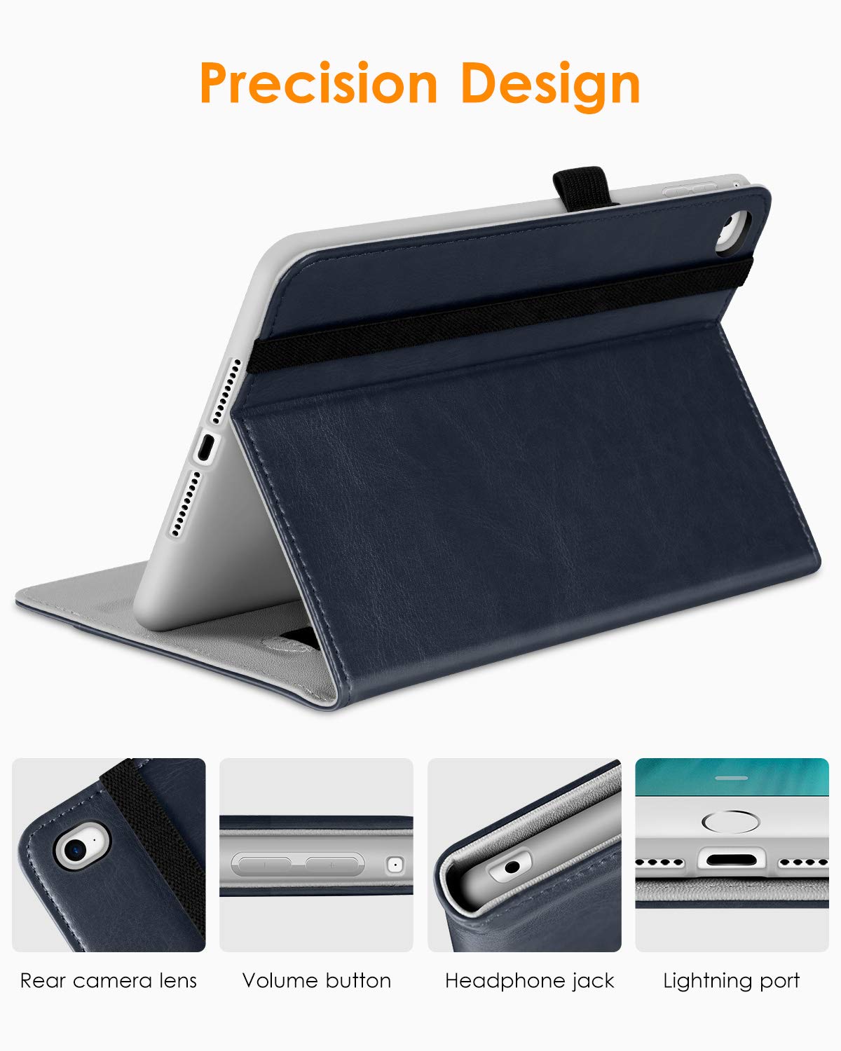 DTTO for iPad Mini 4 Case, Premium Leather Folio Stand Cover Case with Multi-Angle Viewing and Auto Wake-Sleep Function, Front Pocket for iPad Mini 4 - Blue