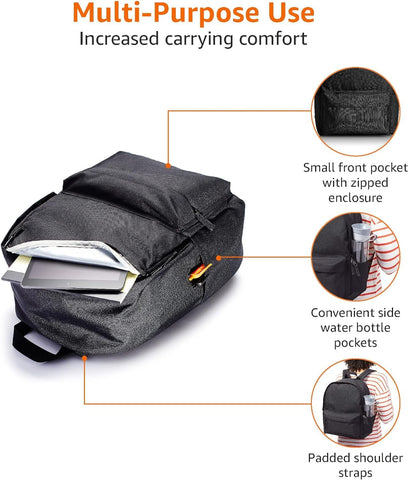 Amazon Basics Backpack for School, Travel, Study with Padded Adjustable Shoulder Straps, Spacious Compartment, Water Bottle Pockets, Durable Classic Design, Black