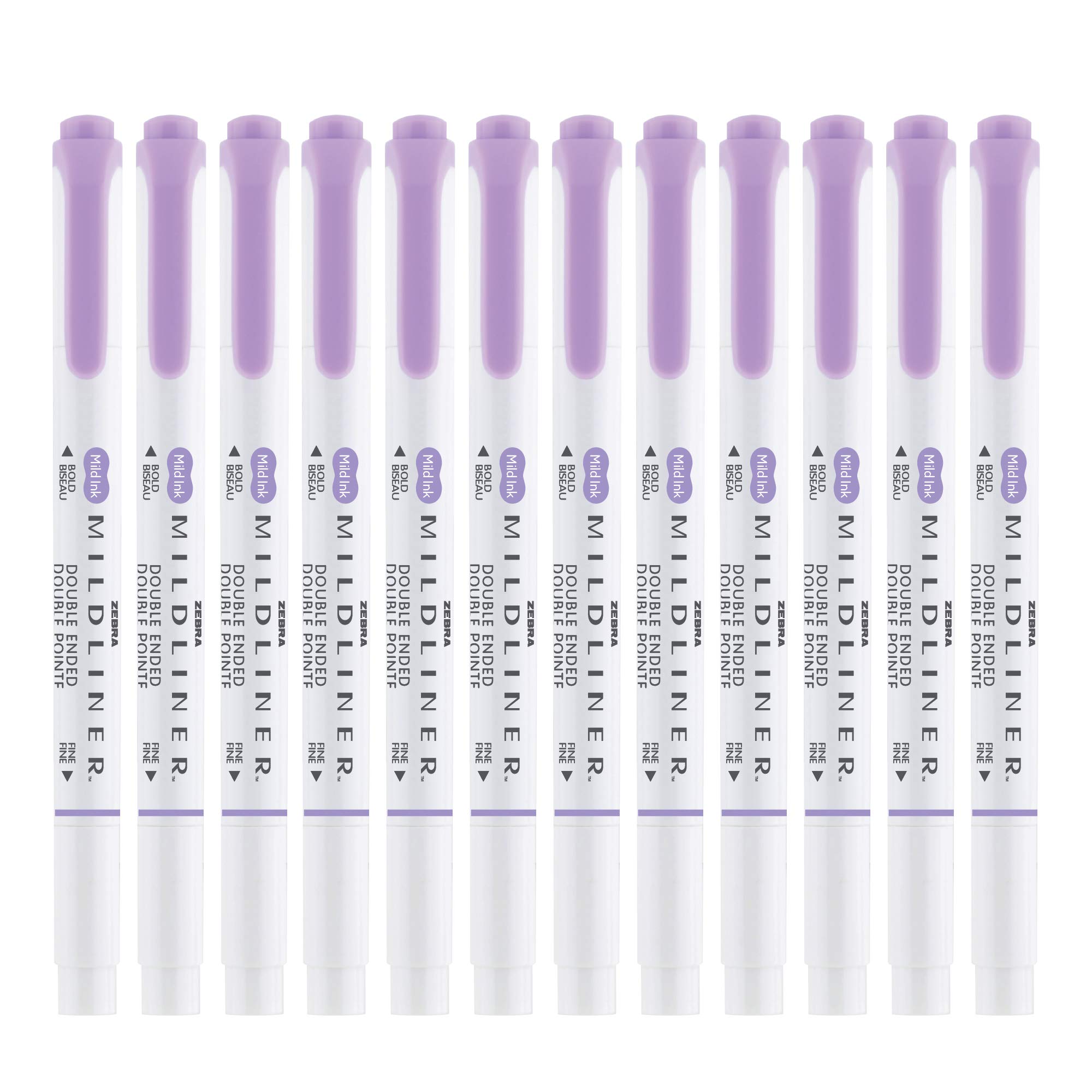 Zebra Pen Mildliner Dual-Tip Highlighters, Broad and Fine Tips, Ideal for Bible Highlighting, No Bleed, School Supplies, Teacher Supplies, and Office Supplies, Mild Violet Ink, 12-Pack (78180upc)