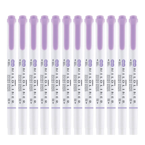 Zebra Pen Mildliner Dual-Tip Highlighters, Broad and Fine Tips, Ideal for Bible Highlighting, No Bleed, School Supplies, Teacher Supplies, and Office Supplies, Mild Violet Ink, 12-Pack (78180upc)