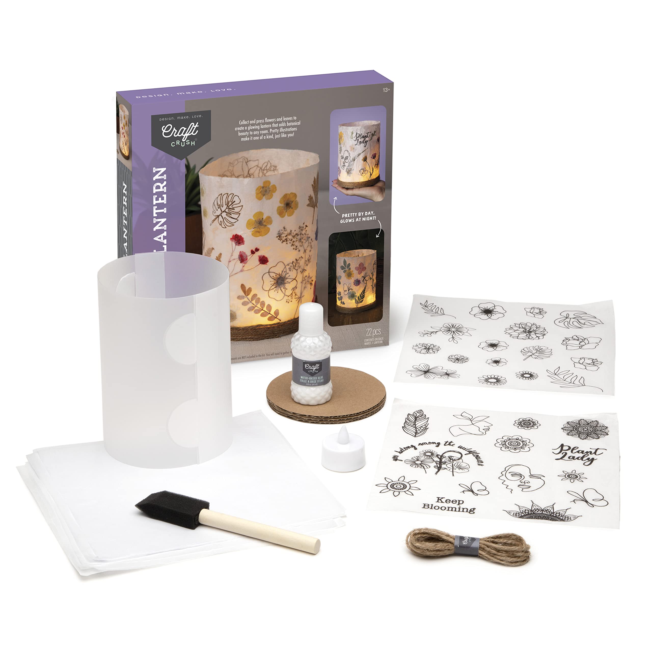 Craft Crush Nature DIY Lantern Making Kit - Bring Nature Inside - Garden Decor, Art Project, Creative Activities for Birthday, Parties, School - Art Supplies - Art & Craft Kit for Kids, Teens, Adults