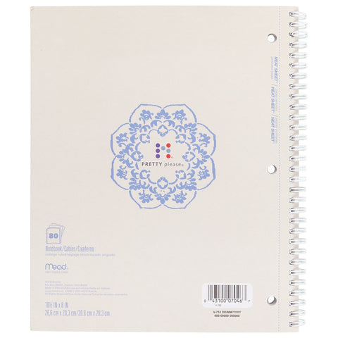Mead Spiral Notebook, College Ruled, 80 Sheets, 9" x 10-1/2", Pretty Please, Design Selected For You May Vary (07046)