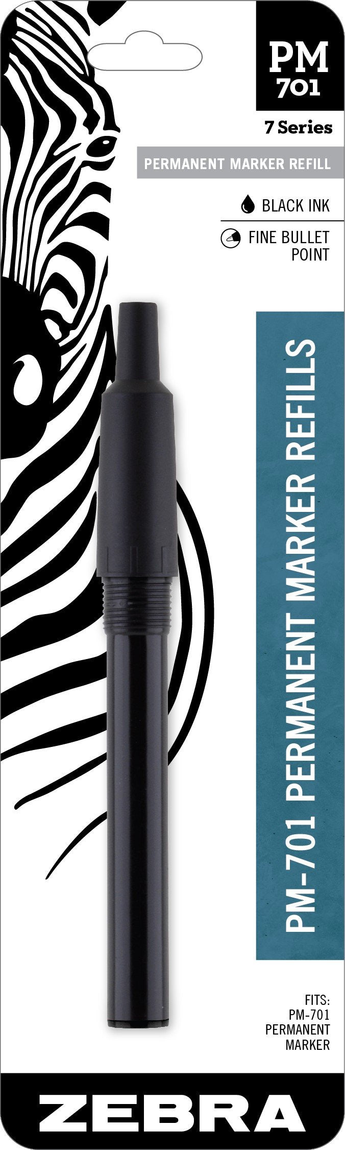 Zebra Pen, PM-701 Refill Permanent Marker Refill, Fine Point, Black Ink, Fits Zebra STEEL PM-701 Permanent Marker, Bold and Lasting Marking Performance, Quick and Easy Replacement, 1-Pack (80111)