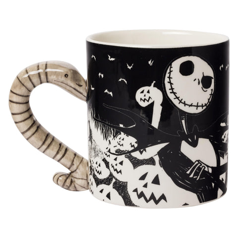 Silver Buffalo Disney Tim Burton's Nightmare Before Christmas Jack Skellington and Moonlight Snake 3D Sculpted Handle Ceramic Mug, 20 Ounces