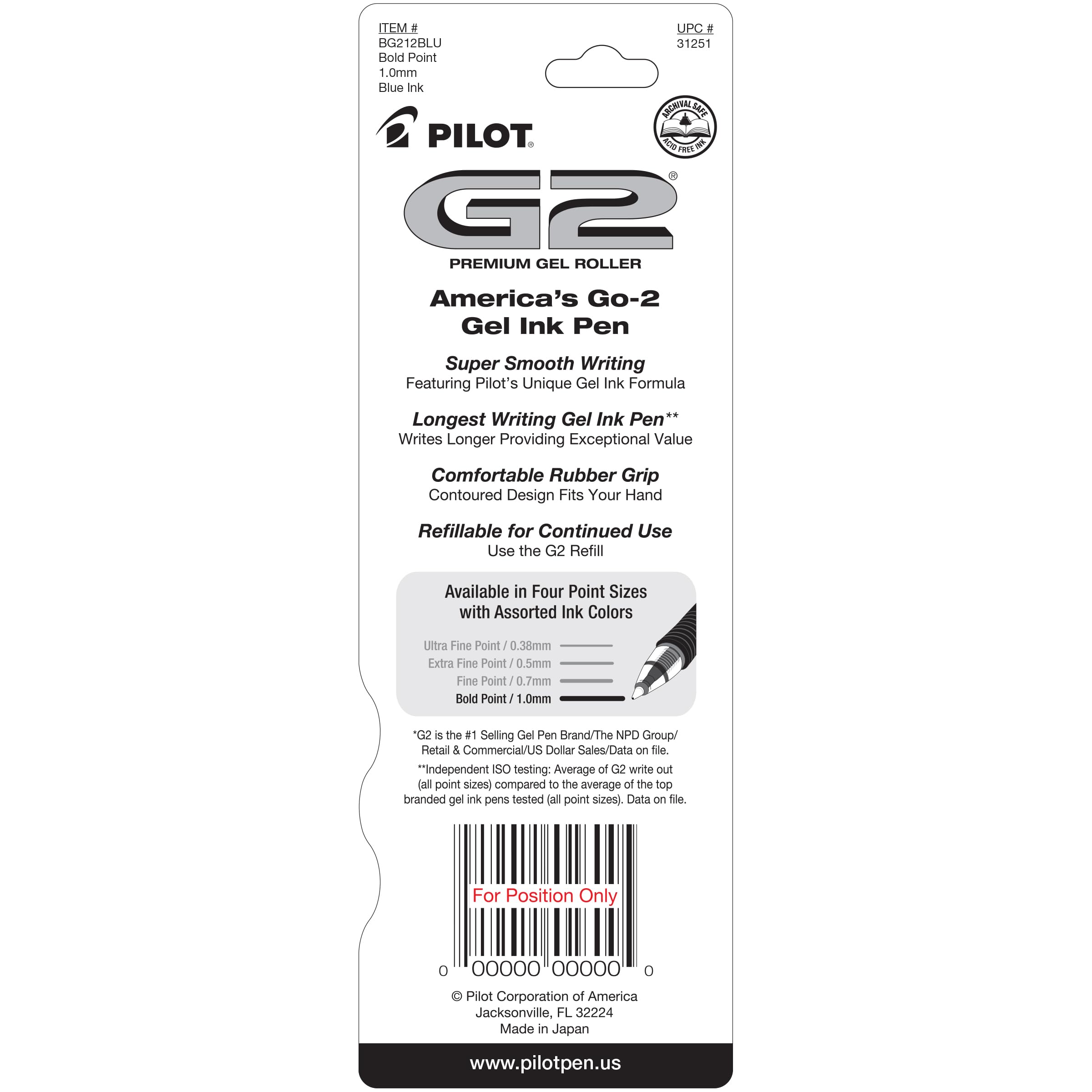Pilot G2 Premium Gel Pens, Black Pens, Bold Point 1 mm, 2 Black