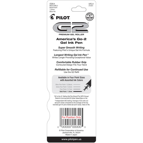 Pilot G2 Premium Gel Pens, Black Pens, Bold Point 1 mm, 2 Black