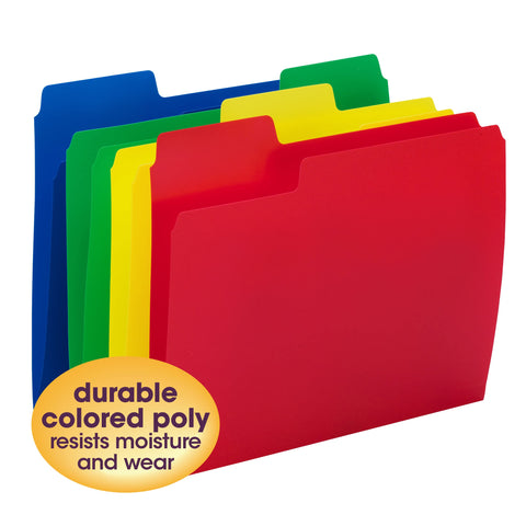 Smead Poly File Folders, SuperTab, 1/3-Cut Tabs, File Folders Letter Size, Assorted Primary Colors, Office Supplies, School Supplies, 12 Count (10516)