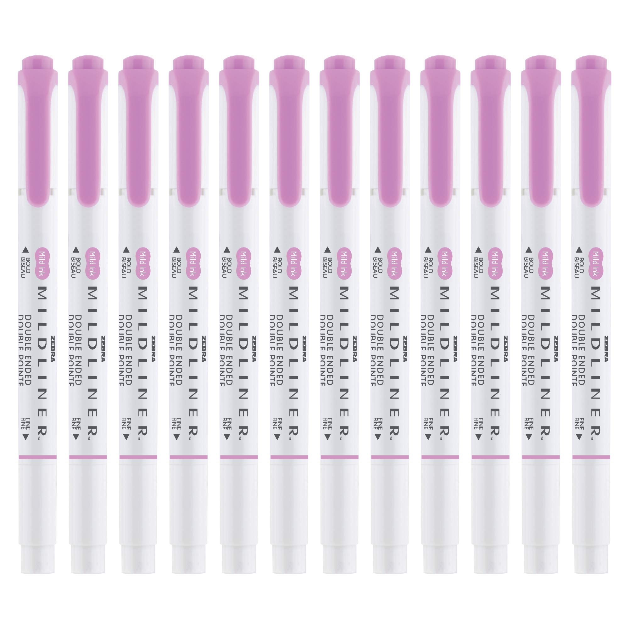 Zebra Pen Mildliner Double-Ended Highlighter Marker Set, Broad and Fine Point Tips, Ideal for Bible Highlighting, No Bleed, Mild Magenta Ink, 12-Pack (78270upc)