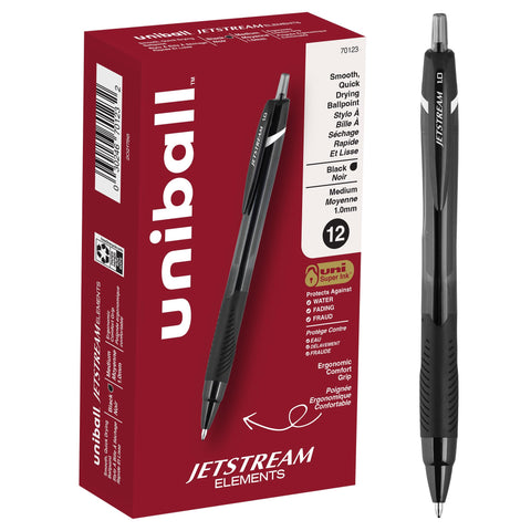 uniball Jetstream Elements Ballpoint Pens, Medium Point (1.0mm), Black, 12 Pack