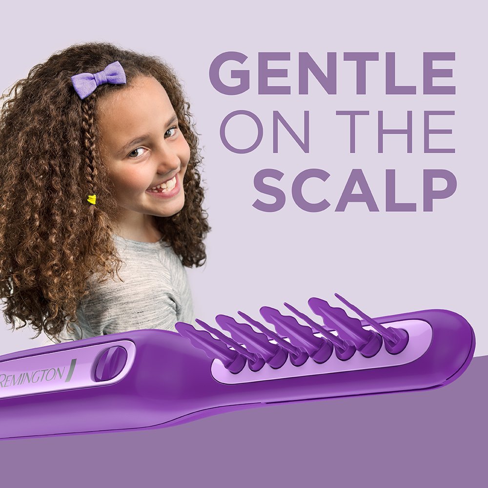 Remington Tame the Mane Thick and Curly Hair Detangling Brush for Kids and Adults, Wet or Dry Detangling, Brush Cover Included, Cordless; Battery Operated, Purple. (Batteries Included)