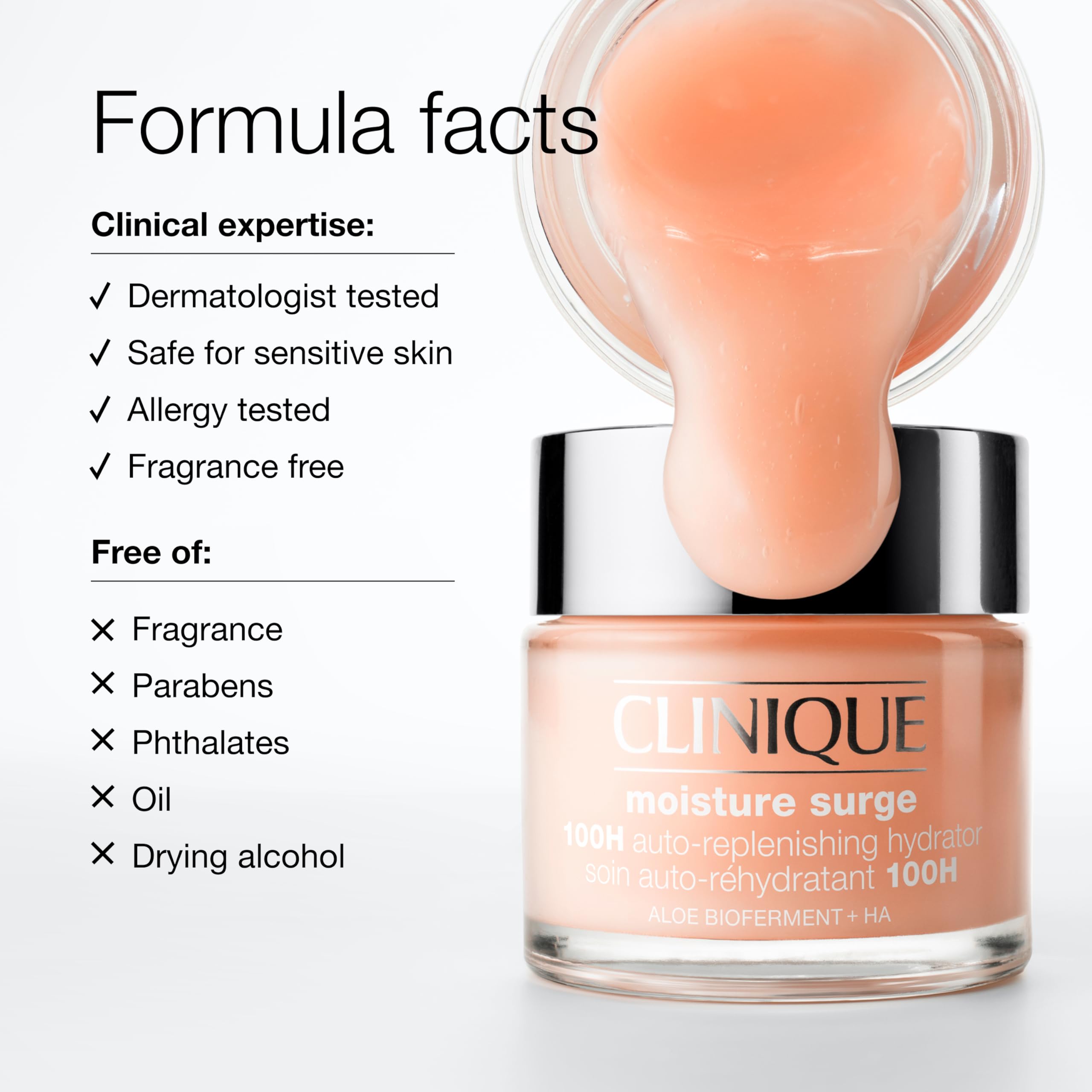 Clinique Moisture Surge 100H Auto-Replenishing Hydrator Oil Free Face Moisturizer | With Hyaluronic Acid, Aloe Bioferment and Vitamins C + E | For All Skin Types | Hydrating + Moisturizing, 1 Fl Oz