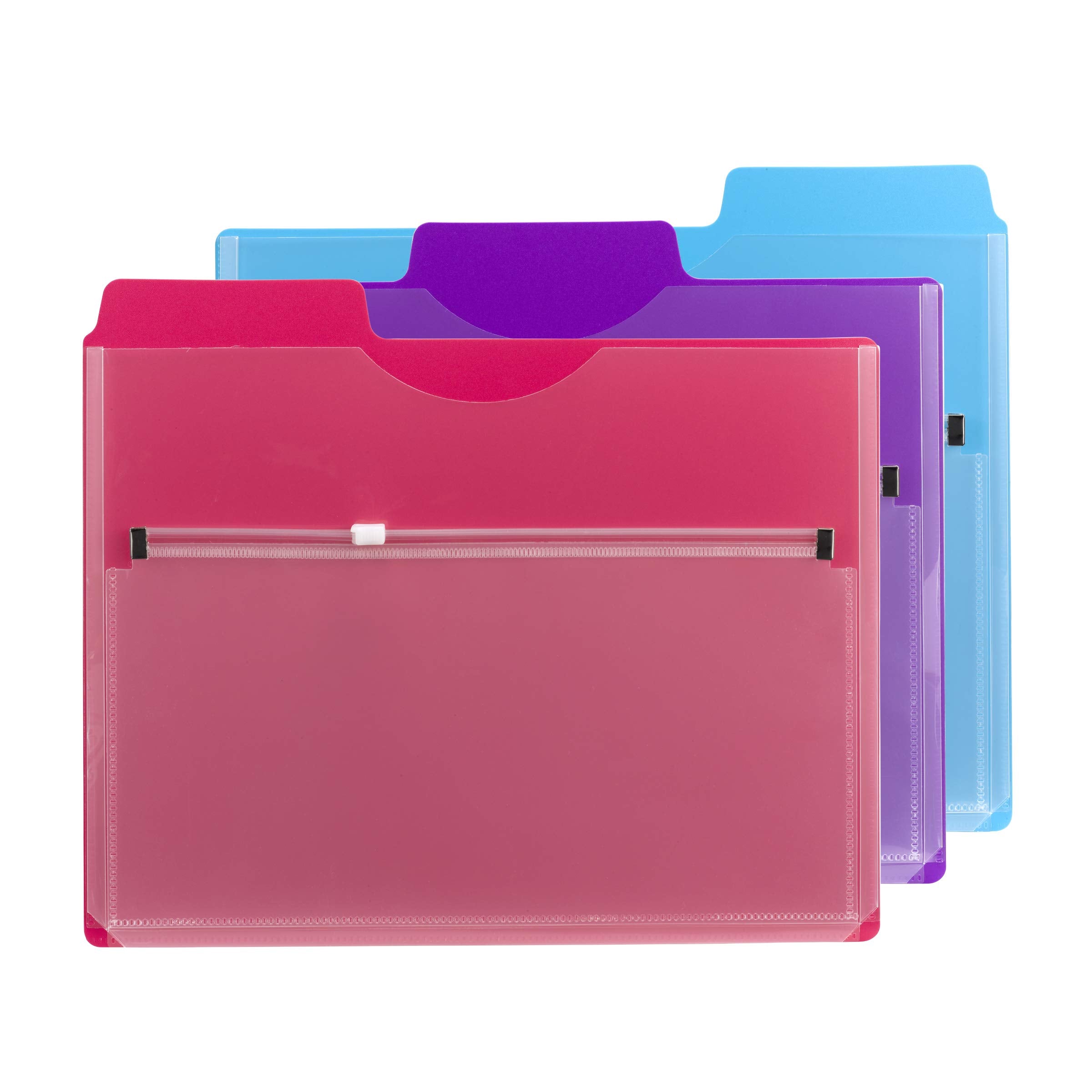 Smead Project Organizer with Zip Pouch, 1/3- Cut Tab, Letter Size, Assorted Colors, 3 per Pack (89617)